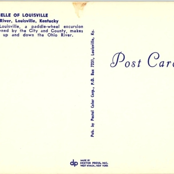 BELLE OF LOUISEVILLE- Ohio River, Louisville, KY Vintage Postcard - Picture 2 of 2